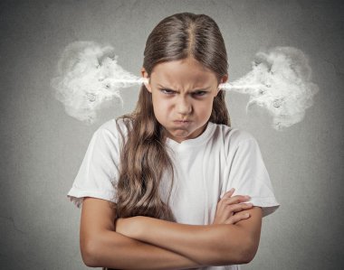 Angry young girl Blowing Steam from ears clipart