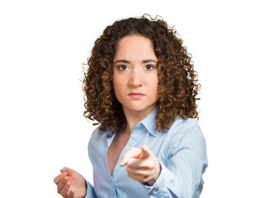 Angry woman, accusing, pointing at you with index finger clipart