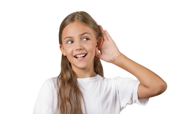 Curious girl listens, eavesdropping — Stock Photo, Image