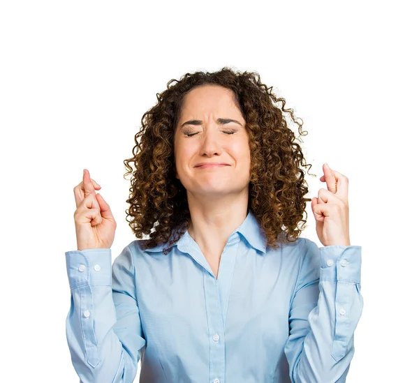 Woman crossing fingers — Stock Photo, Image