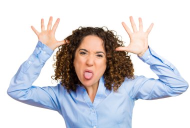 Dil yapışkanlık dışarı komik genç, çocukça, aptal kaba zorba kadın