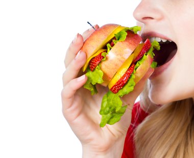 Kadın yemek meyve burger