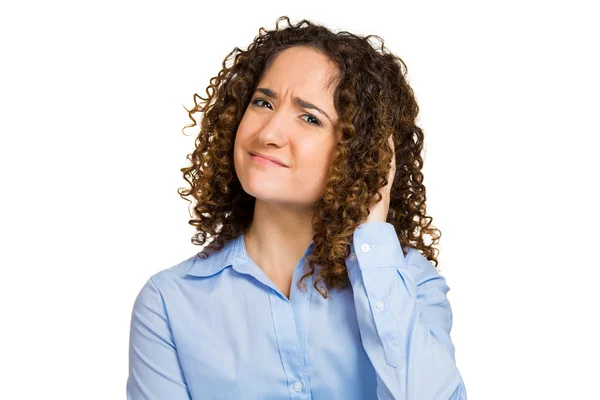 Skeptical young lady, woman looking suspicious — Stock Photo, Image