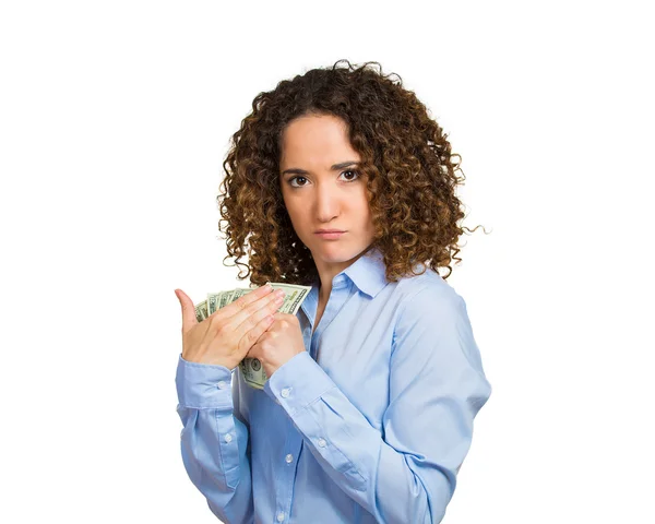 Greedy young woman corporate business employee — Stock Photo, Image