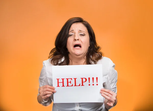 Наголошена жінка кричить на допомогу — стокове фото