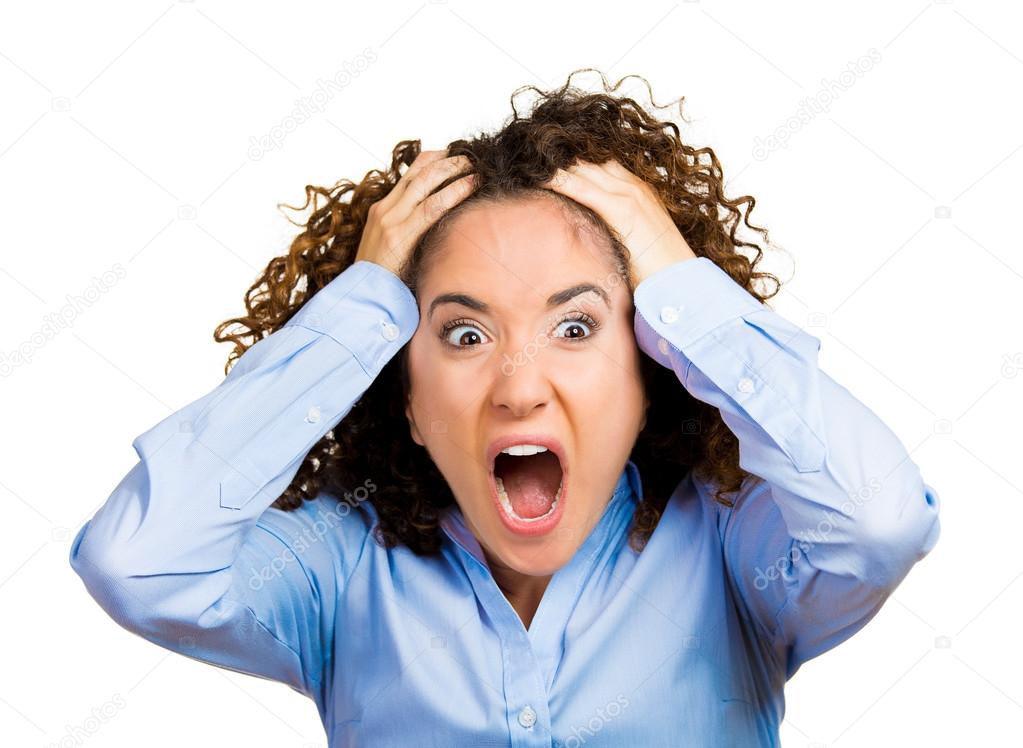 Stressed screaming young woman