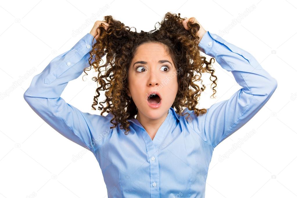Stressed screaming young woman