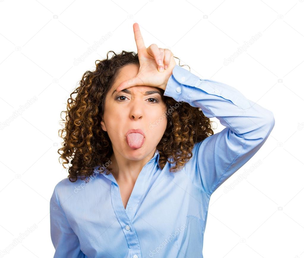 Woman, showing loser sign