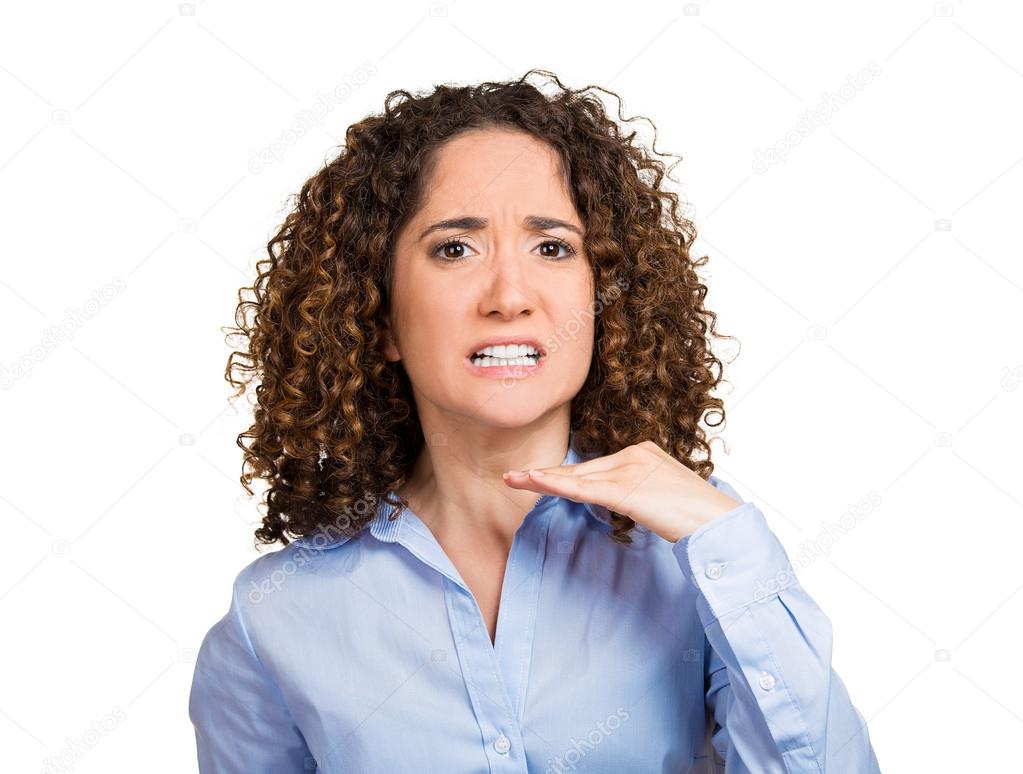 Woman asking to stop talking, cut it out gesture
