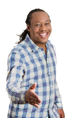 Veren, el sıkışma kol uzanan gülümseyen adam