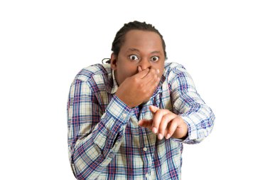 Man pinches his nose looks at you, something stinks clipart