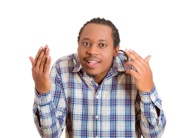 Kaba, zor, kızgın genç parmakları ile işaret adam deli misin sen?