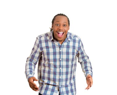 happy young man wide open mouth looking shocked surprised