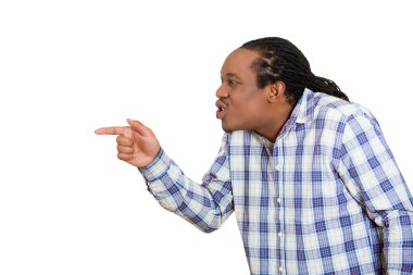 Angry man pointing his finger at somebody clipart