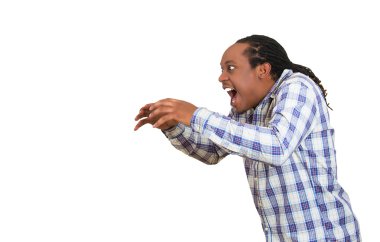 Açık ağız bağıran kızgın adam eliyle kaldırdı