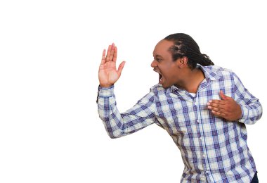 Açık ağız bağıran kızgın adam eliyle kaldırdı