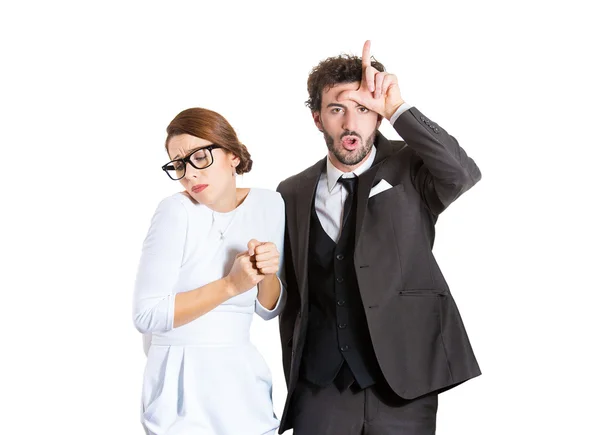 Bully man anxious insecure woman — Stock Photo, Image