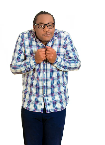 Nerdy, funny looking man with glasses, very timid — Stock Photo, Image