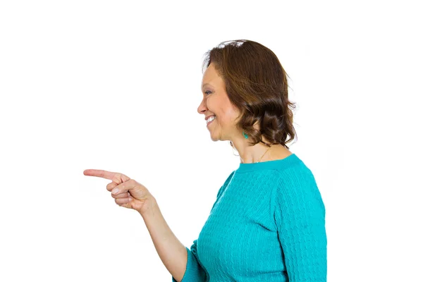 Senior woman pointing with finger laughing — Stock Photo, Image