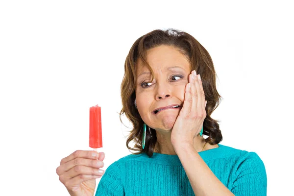 Elderly business woman with tooth ache — Stock Photo, Image