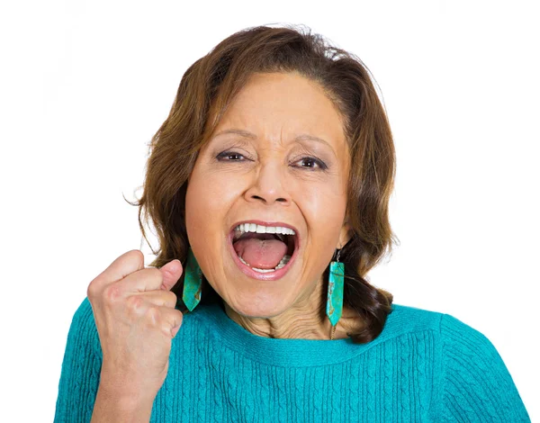 Angry, upset senior mature woman screaming — Stock Photo, Image