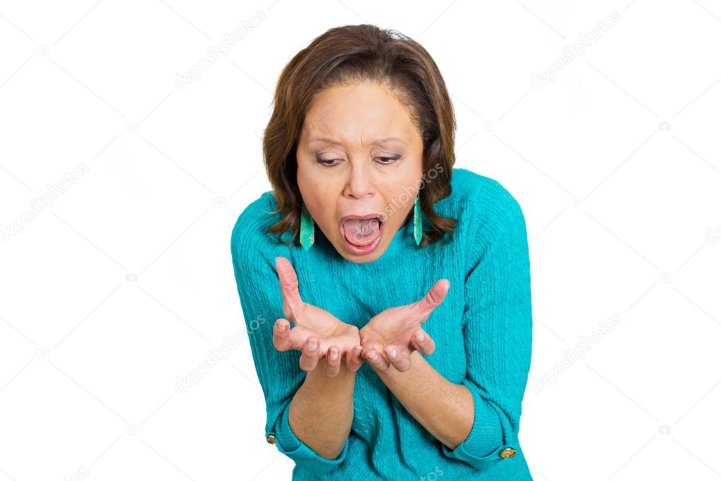 Sick woman about to throw up