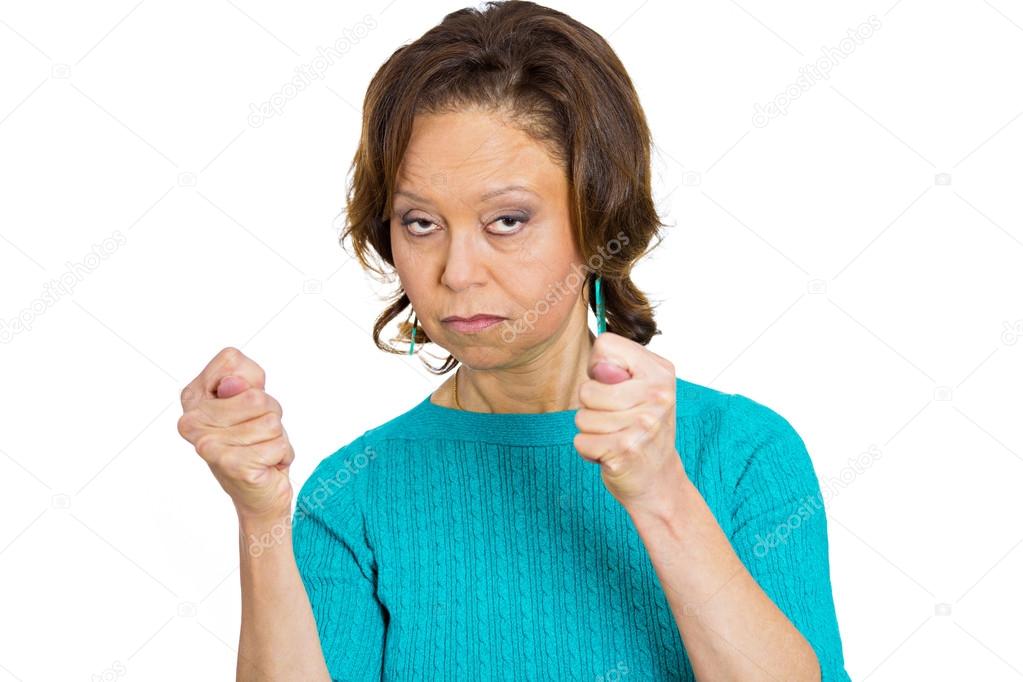 Mature woman gesturing with thumbs and finger that you get zero nothing