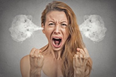  angry young woman blowing steam coming out of ears clipart