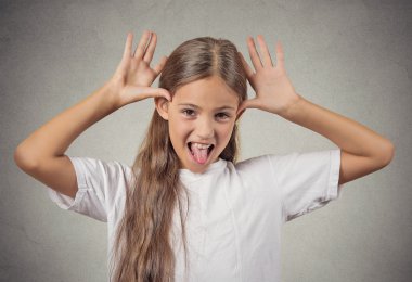 teenager girl sticking out tongue mocking someone clipart