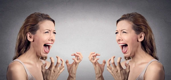 Angry woman hysterical screaming pissed off at herself — Stock Photo, Image