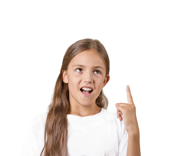 Teenager girl looking pointing up — Stock Photo, Image