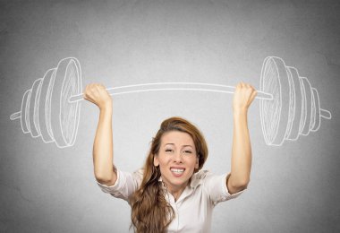 elini tutarak işkadını barbell, ağır ağırlık çizdi