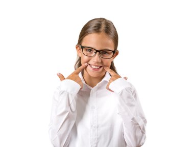 girl making fake smiling face expression  clipart