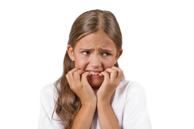 anxious stressed teenager girl biting fingernails clipart