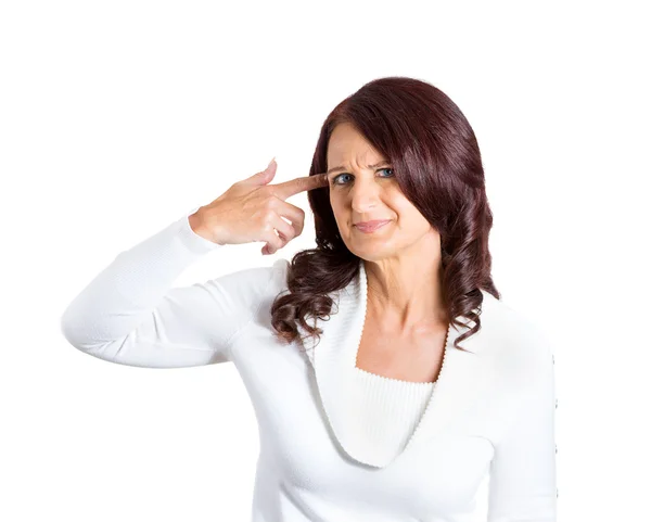 Angry mature woman, gesturing are you crazy — Stock Photo, Image