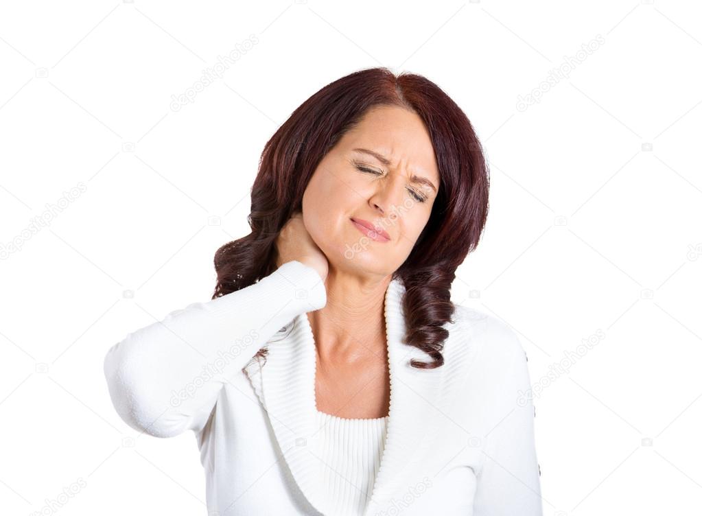 unhappy woman with bad neck pain