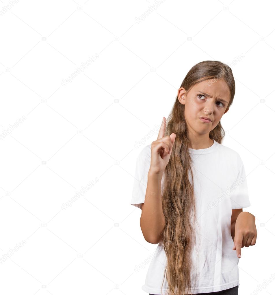 confused girl pointing in two different directions