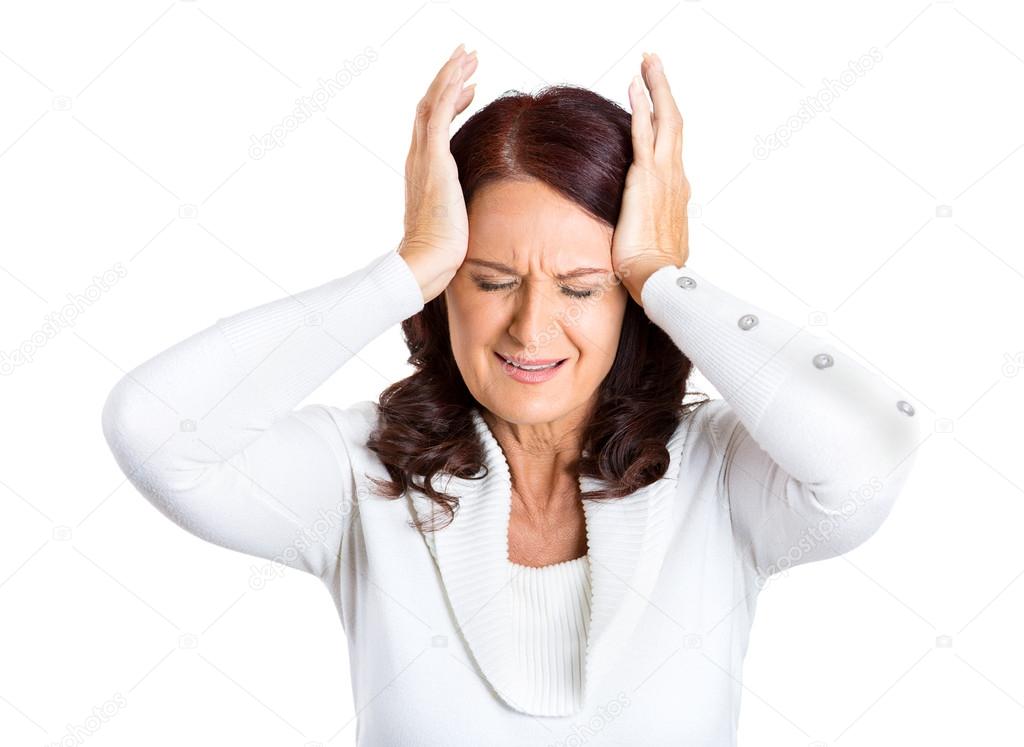 unhappy stressed middle aged business woman