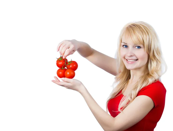 Woman with tomatoes — Stock Photo, Image