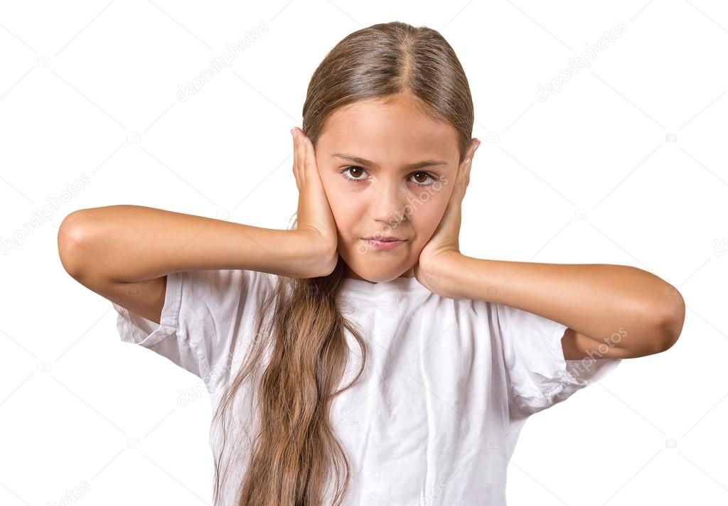 Teenager girl covering ears with hands — Stock Photo © SIphotography