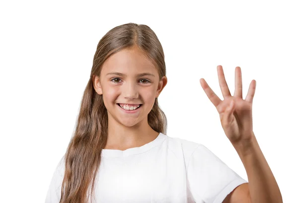 Girl showing 4 fingers — Stock Photo, Image