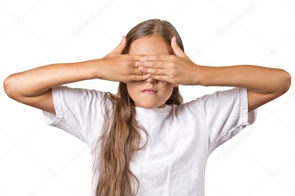 teenager girl closing covering eyes