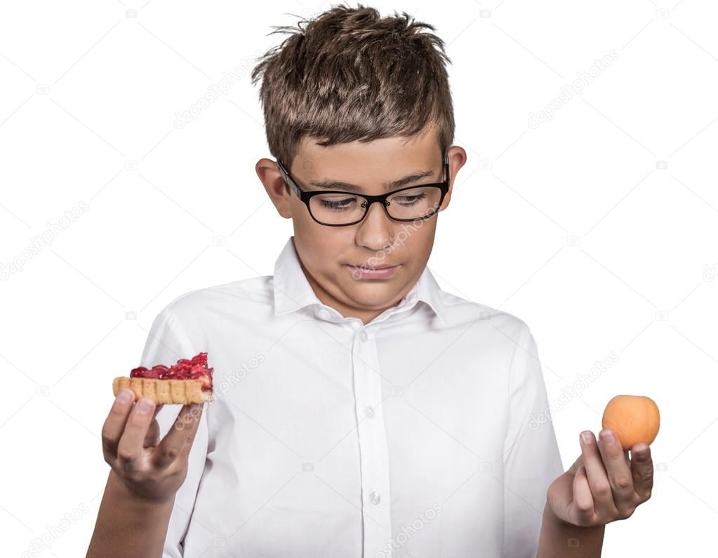 young man with glasses deciding on diet