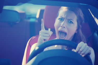 angry aggressive woman driving car clipart