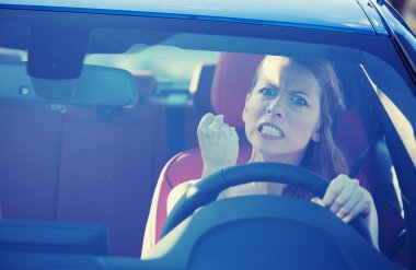 angry aggressive woman driving car clipart