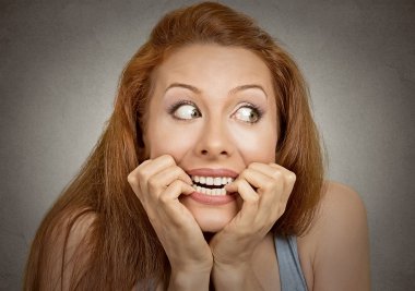 stressed woman biting fingernails  clipart