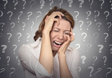 stressed crying woman has many questions clipart