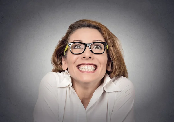 Super excited girl looking up — Stock Photo, Image