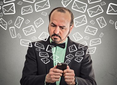business man busy sending messages emails from smart phone  clipart