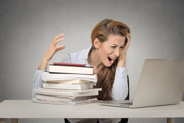 Menina estressado por estudar para gritos duros — Fotografia de Stock